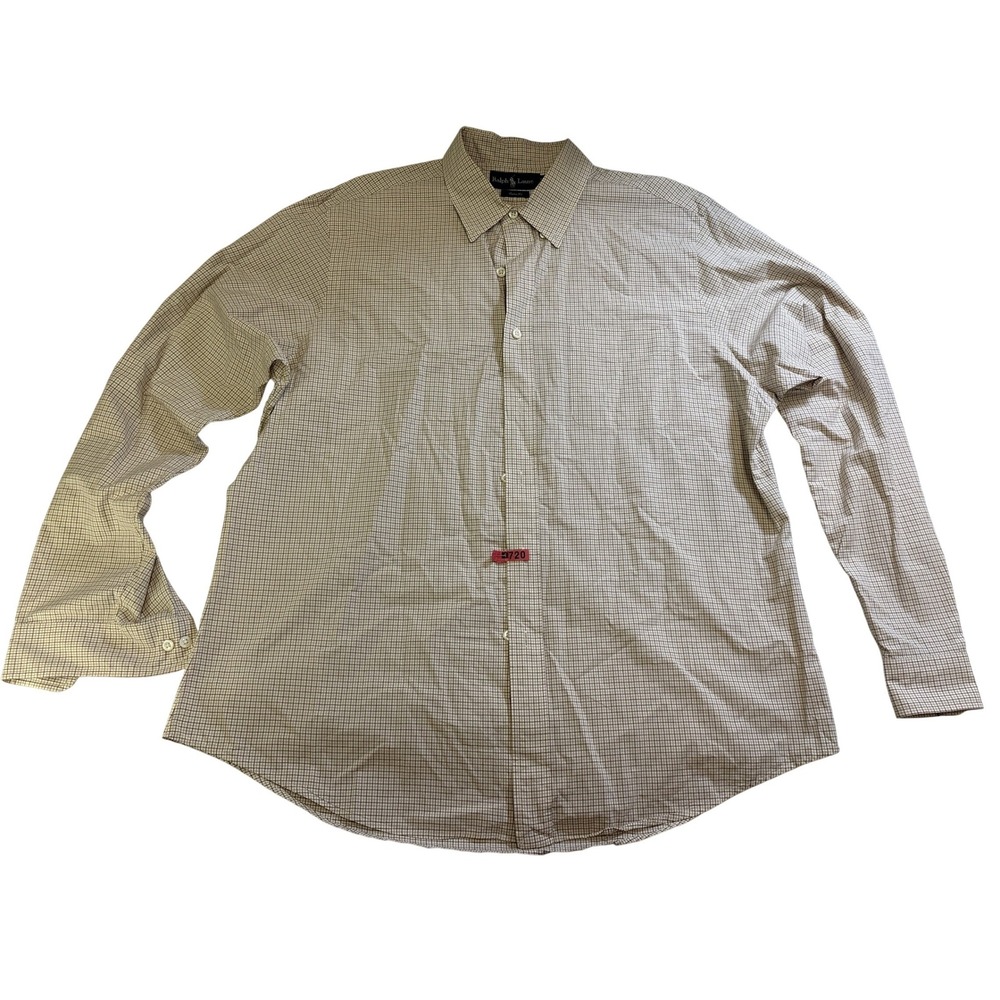 Ralph Lauren Mens Custom Fit Micro Check Button Down Shirt Tan Brown XL‎